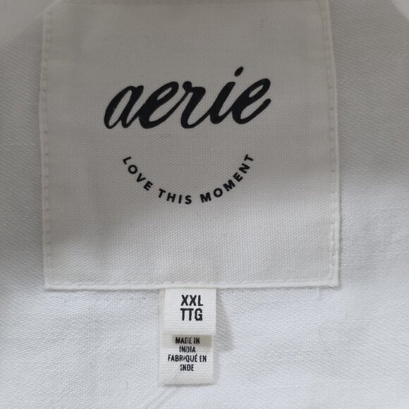 Aerie Oversized Shirt Women XXL Ivory LS Buttons Pockets Cotton Slouchy Top Boho - Picture 3 of 16